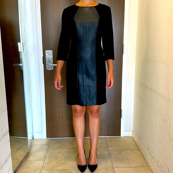 BEIGE by ECI Black Dress with Faux Leather MidLine & Back Zipper - Picture 5 of 8